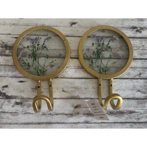 Hobby Lobby Purple Flowers Gold Metal Wall Hook Round PAIR